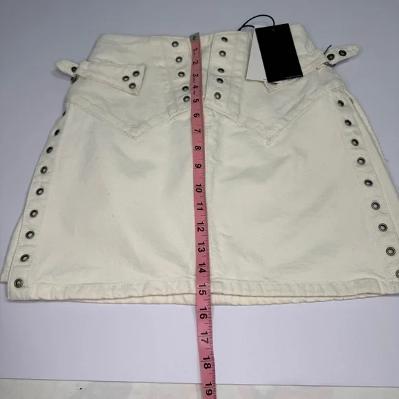 Re/Done Denim women’s Vintage white skirt sz 24 studs 90’s YTK Festival biker - Picture 11 of 11